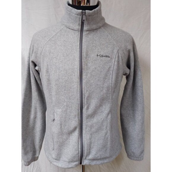 Columbia Womens Medium Grey Fleece Full Zip Hike Camping Outdoors Logo Jacket - Picture 1 of 13